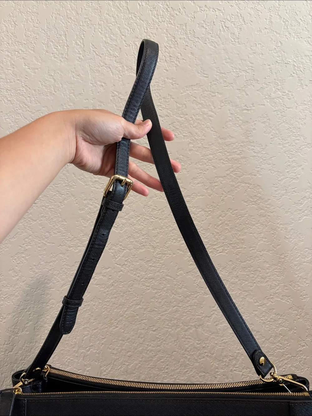MCM Black Structured Satchel Bag with Gold Hardware
